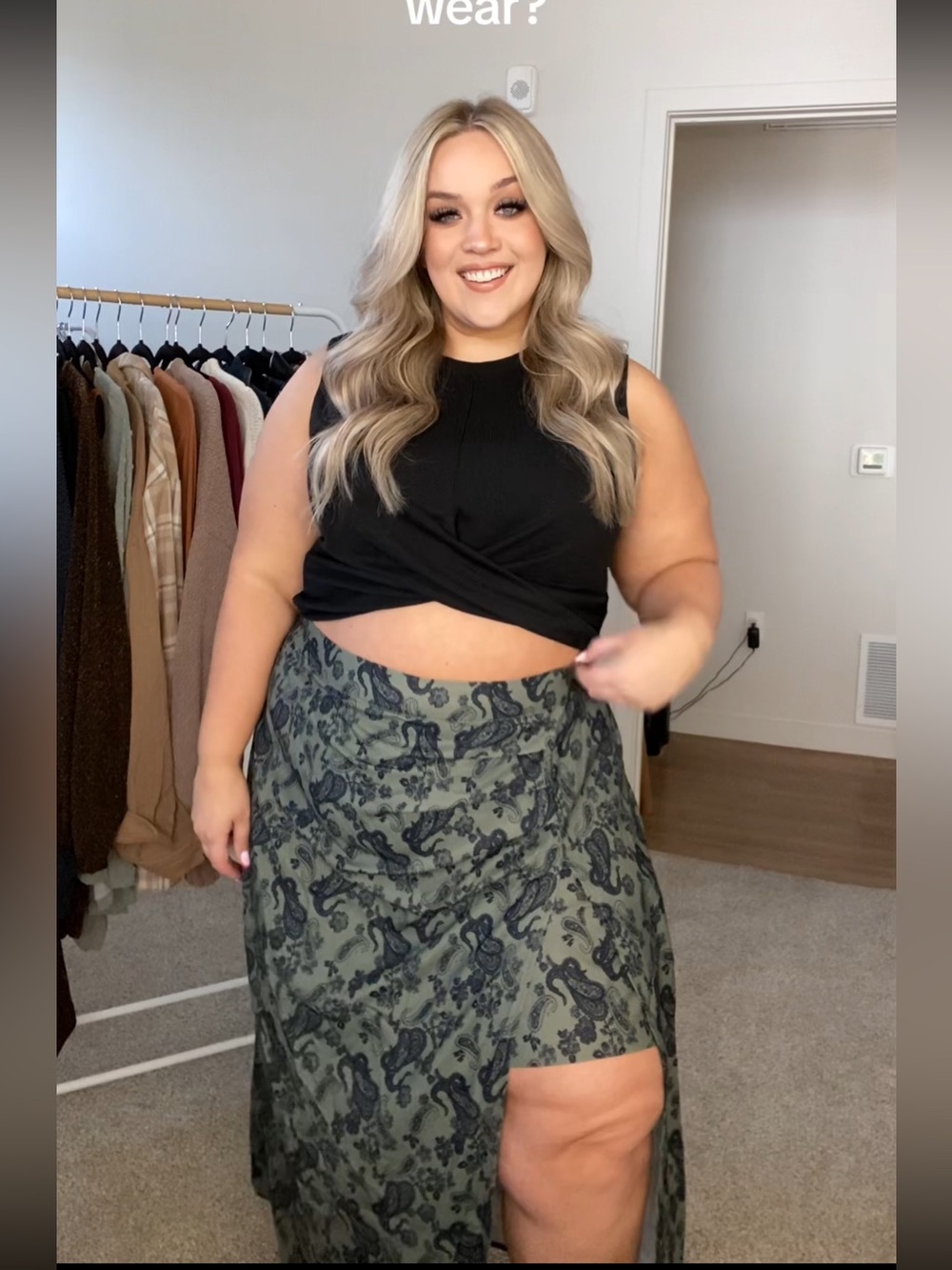 Cider Olive Green Paisley Wrap Midi Skirt Slit Plus Size 3XL